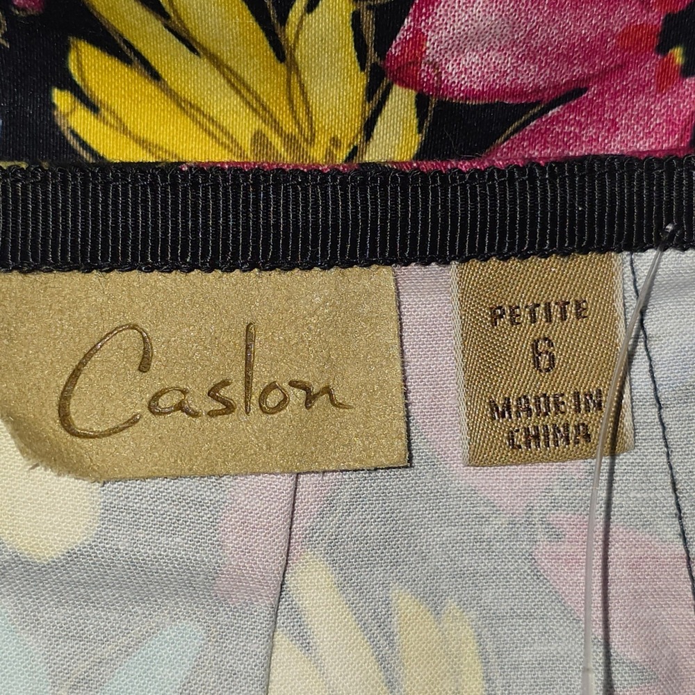 Caslon Vintage Floral A-Line Skirt Women 6 Petite Black Multicolor Vacation EUC - Picture 5 of 9